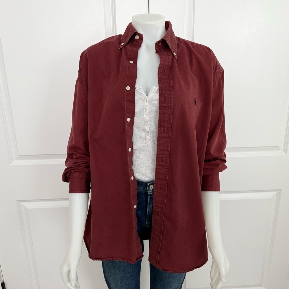 Ralph Lauren Blake Rust /Burgundy Fall Oxford Shirt- Oversized Polo Button Down - Picture 5 of 17